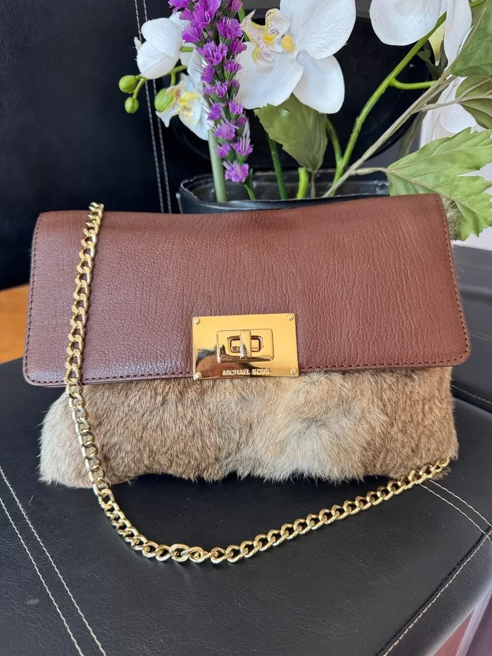 NWOT Michael Kors Sloan Rabbit Fur and Leather Clutch purse (300